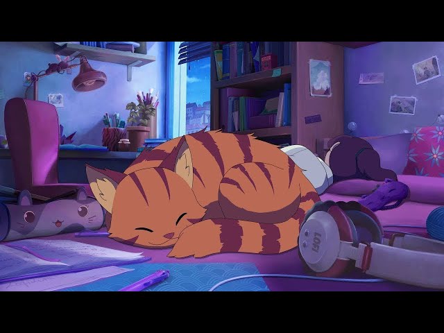 deep sleep music with purring sounds 💤 8 hours of ambient mix