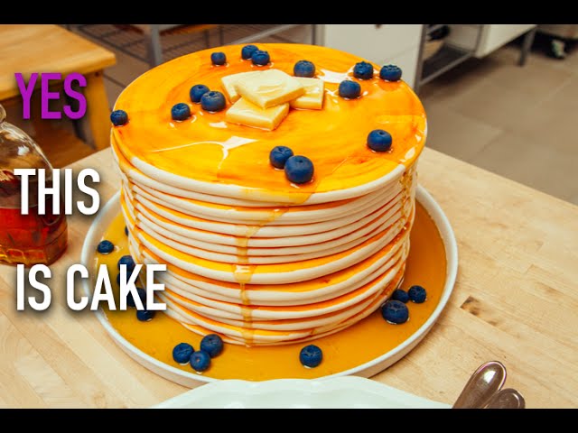 ¡Cómo hacer una pila de panqueques gigantes de arándanos con un pastel! ¡Con crema de mantequilla...