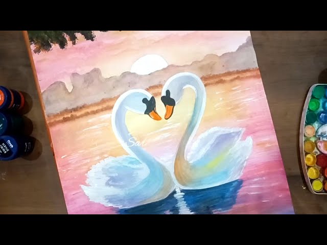 Romantic Swan Sunset Painting | Easy Acrylic Art Tutorial