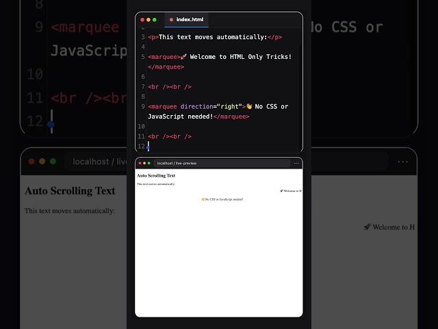 Auto Scrolling Text Without CSS & JavaScript 🏃 | HTML Only #shorts