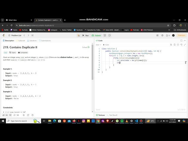 Contains Duplicate 2 | LeetCode Easy Problem #  219 | JAVA