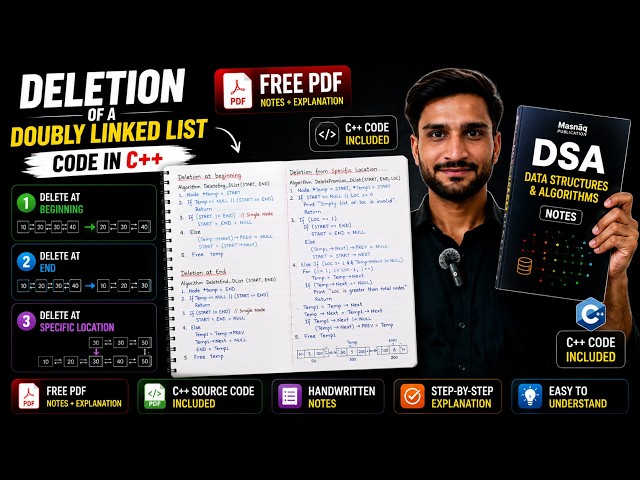 Deletion of Doubly Linked List in C++ | Delete at Beginning, End & Specific Position | DSA