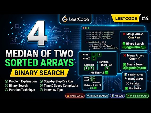 LeetCode 4 - Median of Two Sorted Arrays | Binary Search Interview Question