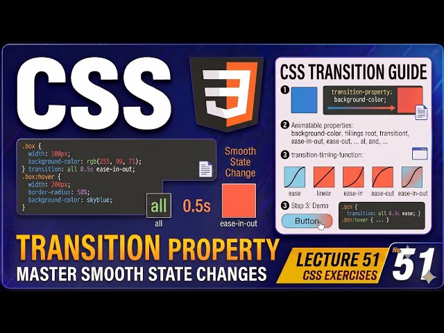 CSS Transitions Explained with Examples | CSS Tutorial for Beginners (Lecture 51)