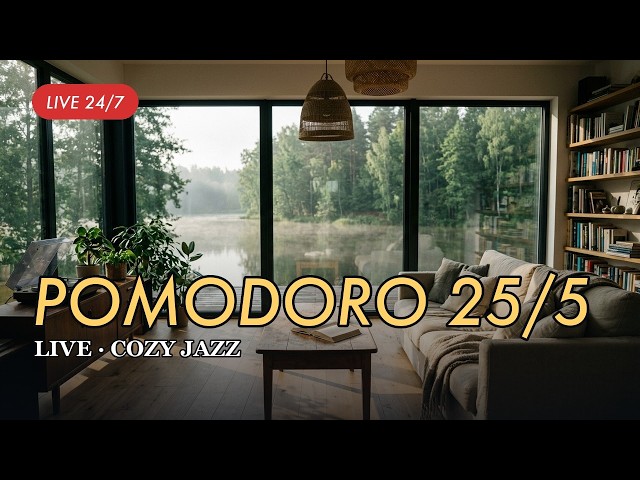Pomodoro Timer 25/5 Live 24/7 ☕ Cozy Jazz Study Radio | Focus Timer for Work & Study