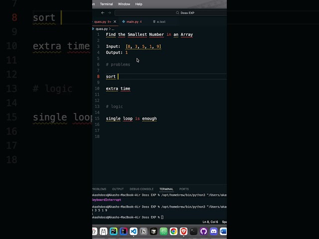 Day 18 | Simple Smallest Number Interview Question 😨 #shorts #programming