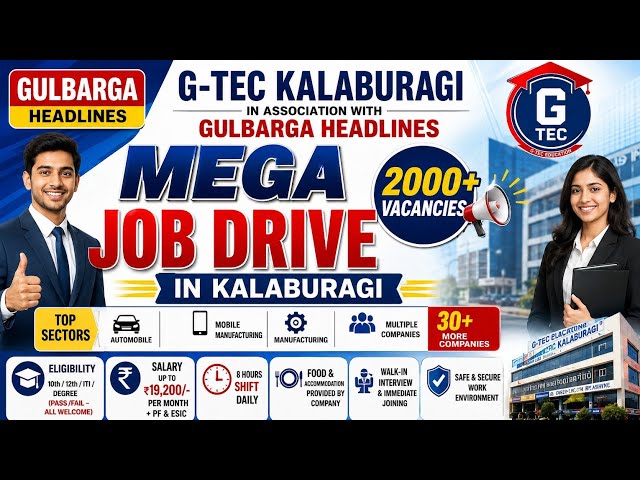 Mega Job Drive announced by G-TEC Academy in association with Gulbarga Headlines | 99806 86334