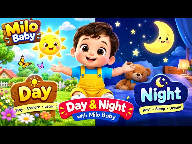 ☀️🌙 Milo Baby Learns Day & Night | दिन और रात सीखें | Kids Nursery Rhymes | Baby Learning Video