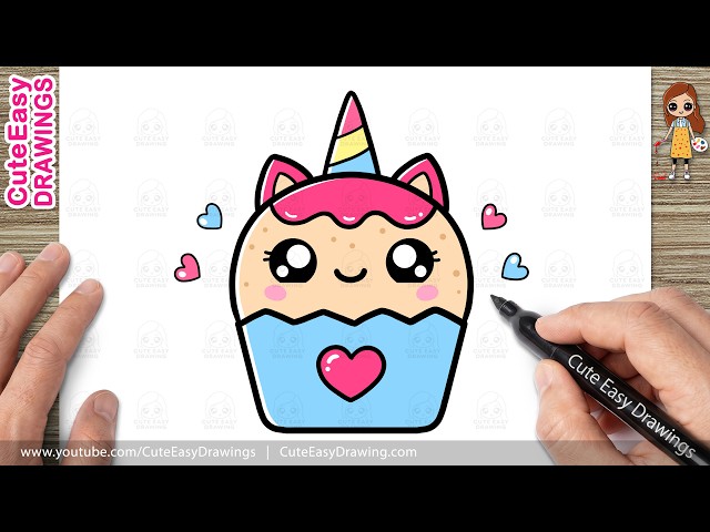How to Draw a Cute Unicorn Cupcake | Easy Kawaii Cake Drawing for Kids & Toddlers!