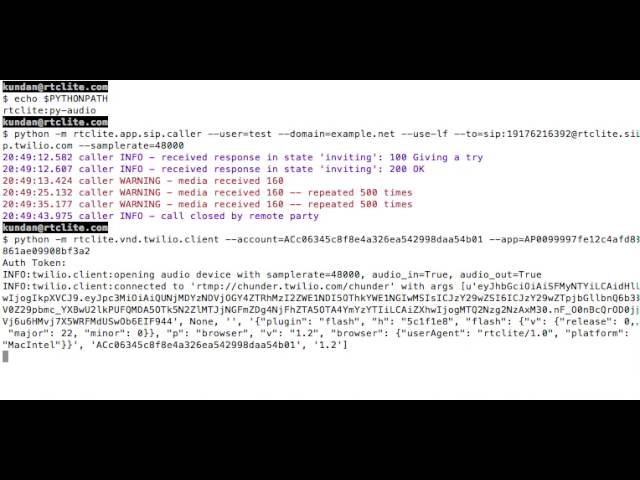 Command line client to connect voice path to Twilio service