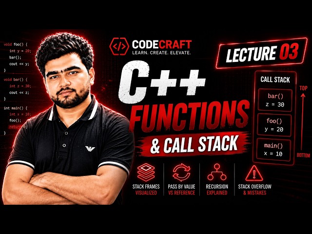 C++ Functions & Call Stack Explained | Stack Frames, Recursion & References | Lecture 03