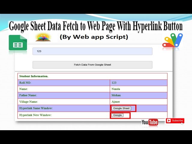 Google Sheet Data Fetch on web page with Hyperlink Button II Data search on web page web app script