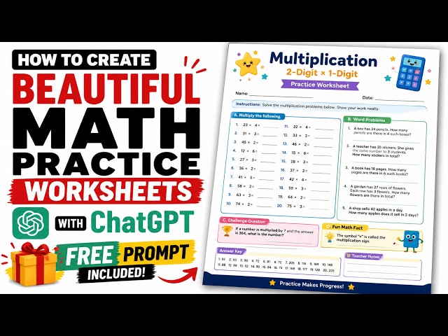 How to Create Beautiful Math Practice Worksheets with ChatGPT | Classroom-Ready Worksheet Design
