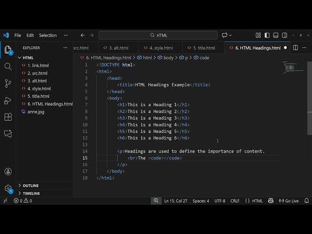 15. HTML Headings Explained h1 to h6 (Tagalog)