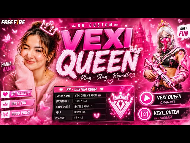 🔴 FREE FIRE LIVE | BR CUSTOM ROOM 🎮 | ALL PLAYERS JOIN | VEXI QUEEN 💖