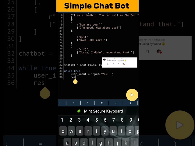 How to make ChatBot in Python🐍  | coding status 😍😜 #shorts #programming coding #python #ai #chatbot