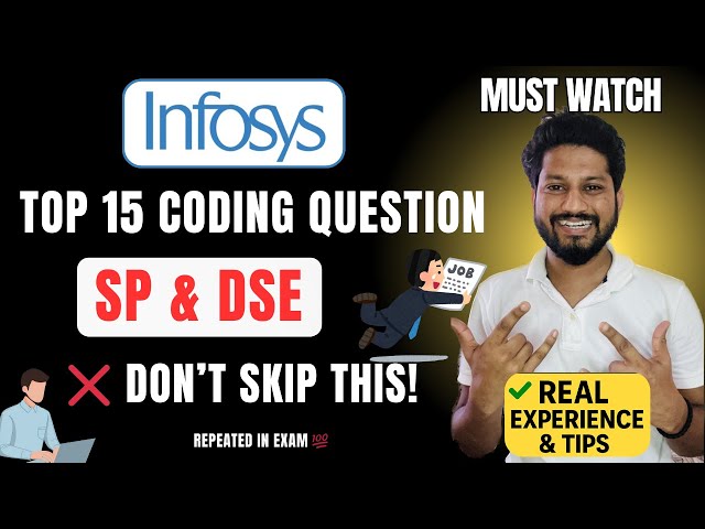 Top 15 VERY IMPORTANT Coding Questions for Infosys SP & DSE 🔥 | Must Practice Before Exam