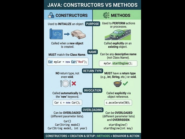Java Constructors vs Methods  #javaprogramming #javabeginner #javainterviewquestions #java
