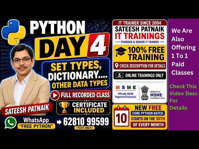 🚀 Python Day 4 | Set, Dictionary & Other Data Types in Python | Full Recorded Class In Telugu