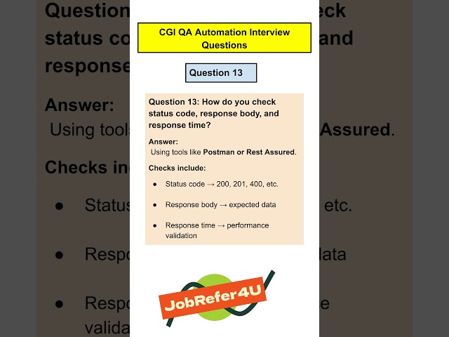 CGI SDET / QA Interview Question | Shorts 13 #jobrefer4u #qainterviewquestions #qainterview