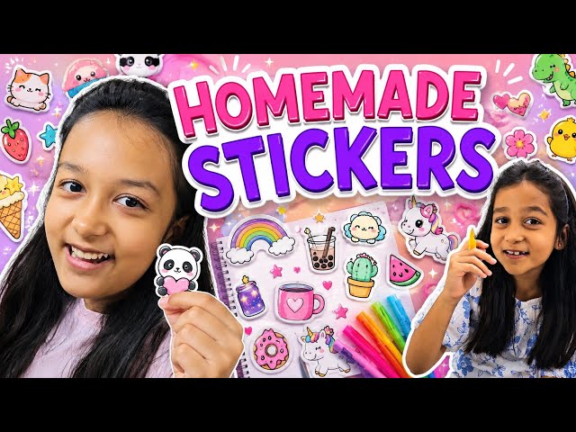 HOMEMADE STICKERS 😊🤩🦄🐷 | How to make Stickers at home | Aayu Vanu Ke Stickers | Aayu and Vanu