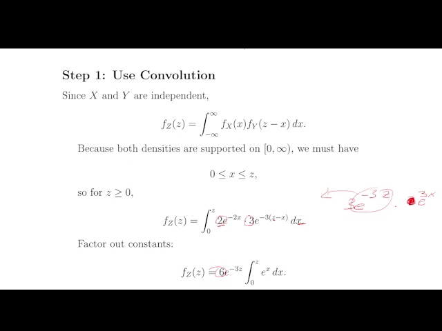 Find the PDF of Z = X + Y when X ~ Exp(2) and Y ~ Exp(3)