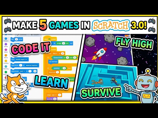 5 Scratch Games in ONE Video! 🎮 (Easy Beginner Tutorial) #scratchtutorial #scratch #scratchgames