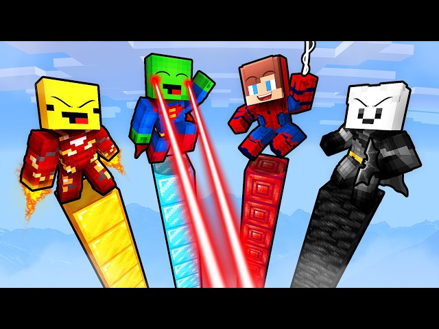 JJ and Mikey: SUPERHERO TOWER BATTLE in Minecraft!