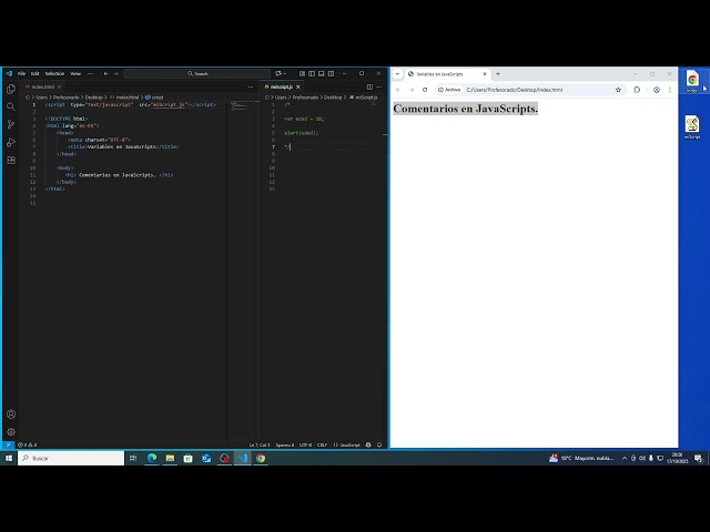 Comentarios en JavaScripts. Prof. Ingeniero Informático Eduardo Rojo Sánchez