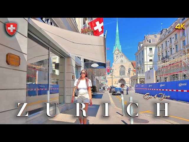 Zürich Schweiz 🇨🇭 Sommerlicher Stadtbummel in 4K Walking Tour durch Shoppingstraßen