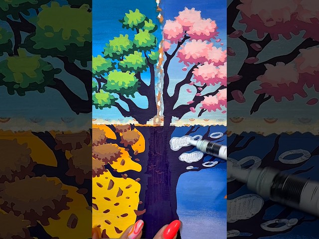 I PAINTED the VIRAL 4 SEASONS DRAWING ☀️🌸🍂❄️ #drawing #tutorial