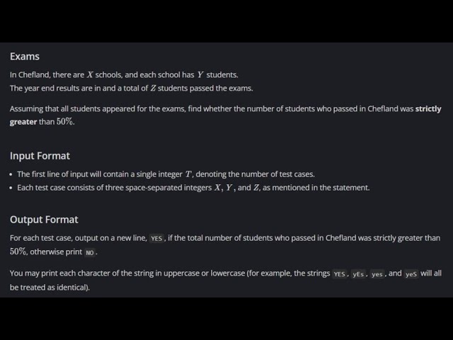 Exams Codechef (500 to 800 Difficulty Rating Problems)