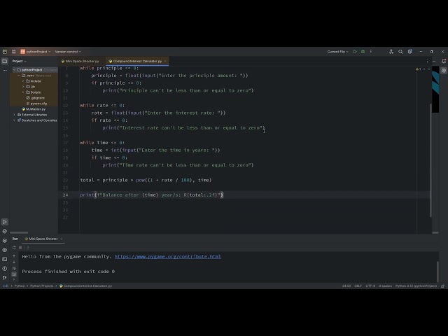 Compound Interest Calculator Python PyCharm
