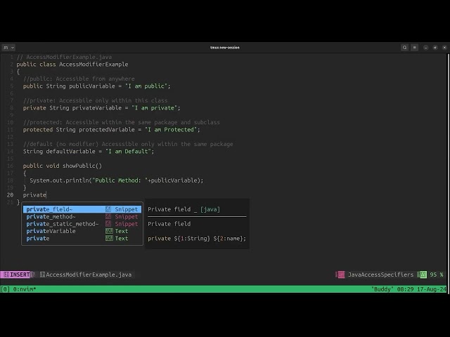 Access specifiers in java