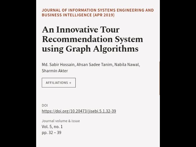 An Innovative Tour Recommendation System using Graph Algorithms | RTCL.TV