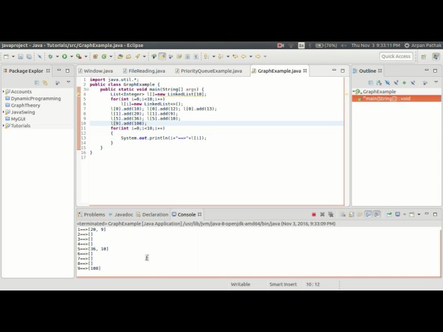Graph using Adjacency List in Java