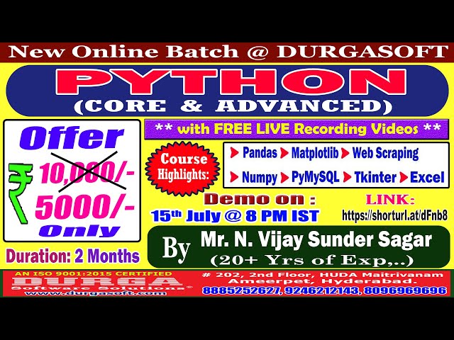 PYTHON (CORE & ADVANCED) Online Training @ DURGASOFT