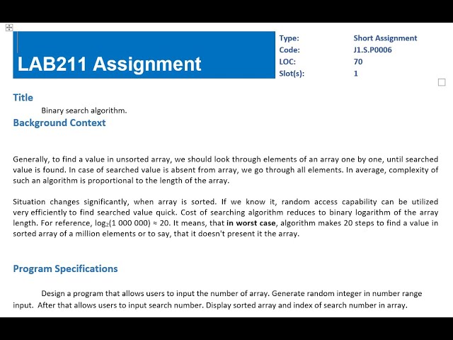 [Lab211]Write Program: BinarySeach Algorithm