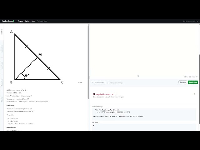 Find angle MBC | Python coding | HackerRank