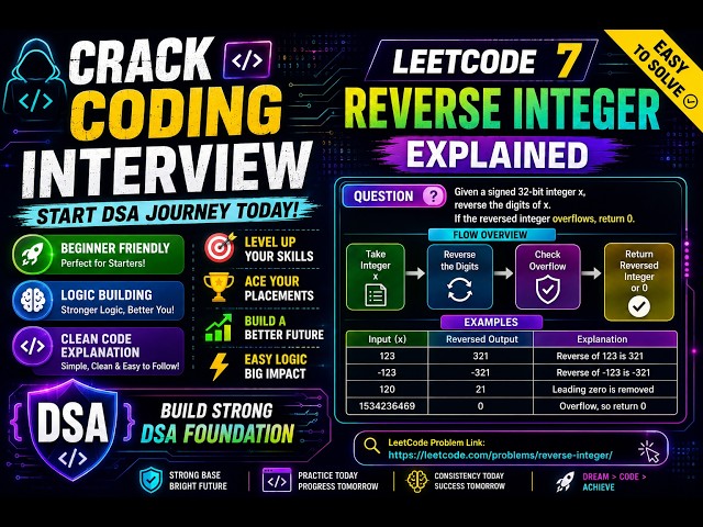 🚀LeetCode 7: Reverse Integer Explained 🔥 | Build Strong DSA Foundaion | Crack Coding Interviews &