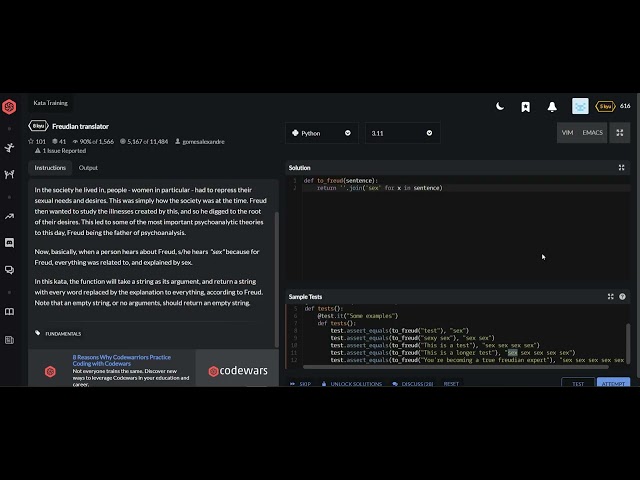 codewars python Freudian translator