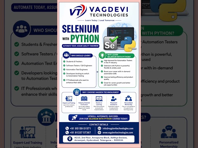 Selenium with Python Course 🚀 | #shorts #vagdevitechnologies #techshorts #python #selenium #viral