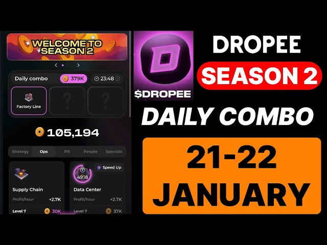 Dropee Season 2 Daily Combo 21 January | Dropee Daily Combo Today | Today Dropee Combo Card |