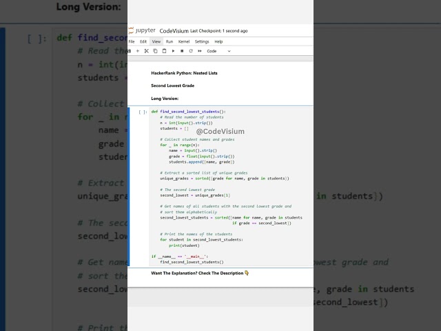 Finding Students with Second Lowest Grade – Detailed Version #Python #HackerRank #NestedLists