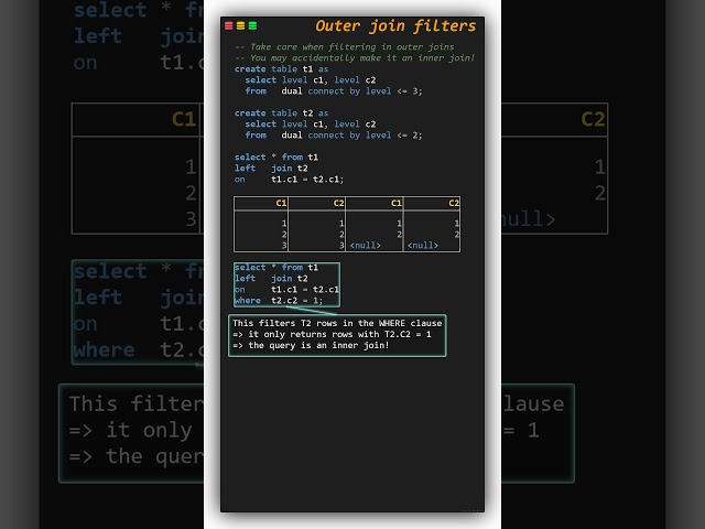 Outer joins ON vs WHERE clause #SQL #sqltips