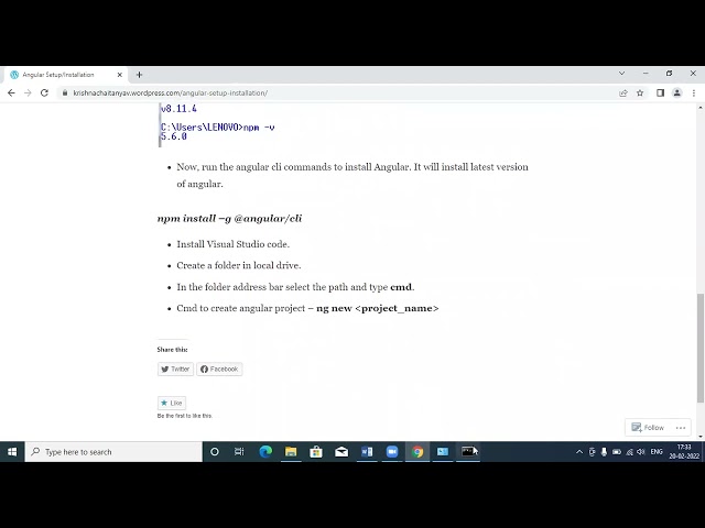 Node JS, Angular Set up and Angular Project Creation