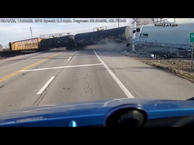 Dash cam footage captures Springfield, Ohio train derailment