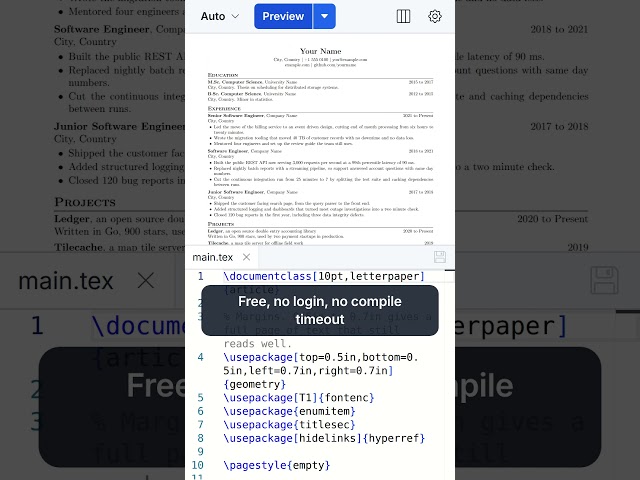 Compile LaTeX CV in browser (free, no signup)