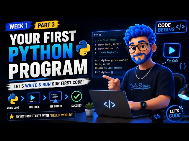 Your First Python Program in English | Hello World & Print() | Python for Beginners | Week 1 Part 3