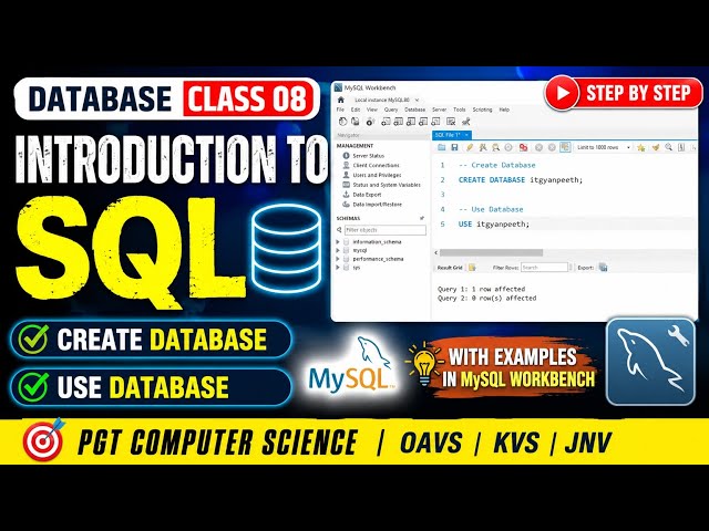Database Class 08 🔥🎯 | Introduction to SQL in MySQL Workbench | CREATE DATABASE & USE DATABASE |